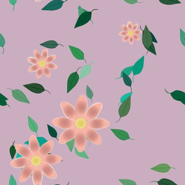 Basit renkli çiçekler ve yeşil yapraklı vektör şablonu