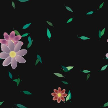 Basit çiçek ve yeşil yapraklı tasarım kompozisyonu, vektör illüstrasyonu