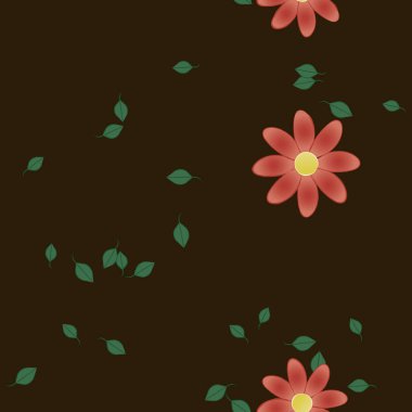 Basit çiçek ve yeşil yapraklı tasarım kompozisyonu, vektör illüstrasyonu