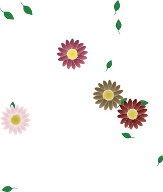 Serbest kompozisyonda yeşil yapraklı çiçekler, vektör illüstrasyonu