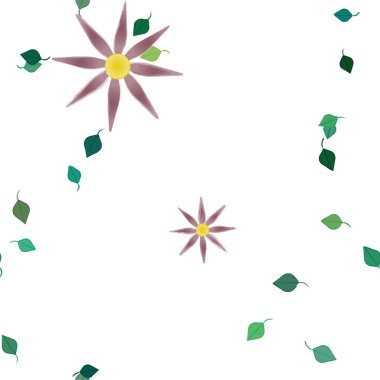 Basit renkli çiçekler ve yeşil yapraklı vektör şablonu