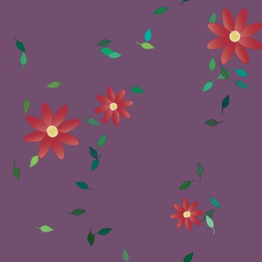 Basit çiçek ve yeşil yapraklı tasarım kompozisyonu, vektör illüstrasyonu