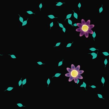 arkaplanda renkli çiçekler ve yeşil yapraklar, vektör illüstrasyonu