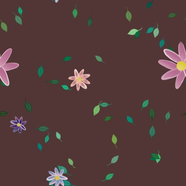 Basit renkli çiçekler ve yeşil yapraklı vektör şablonu