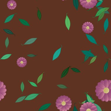 Basit çiçek ve yeşil yapraklı tasarım kompozisyonu, vektör illüstrasyonu