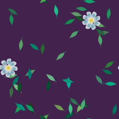 Basit çiçek ve yeşil yapraklı tasarım kompozisyonu, vektör illüstrasyonu