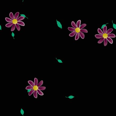 Serbest kompozisyonda yeşil yapraklı çiçekler, vektör illüstrasyonu