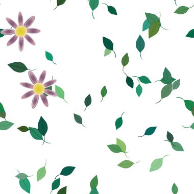 Basit renkli çiçekler ve yeşil yapraklı vektör şablonu