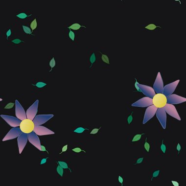 Basit çiçek ve yeşil yapraklı tasarım kompozisyonu, vektör illüstrasyonu