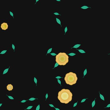 arkaplanda renkli çiçekler ve yeşil yapraklar, vektör illüstrasyonu