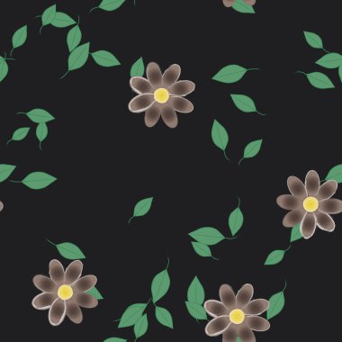 Basit renkli çiçekler ve yeşil yapraklı vektör şablonu