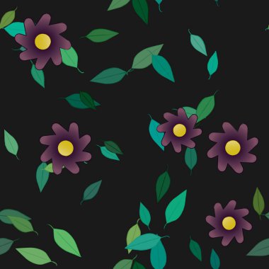 Serbest kompozisyonda yeşil yapraklı çiçekler, vektör illüstrasyonu