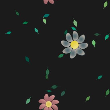 Serbest kompozisyonda yeşil yapraklı çiçekler, vektör illüstrasyonu