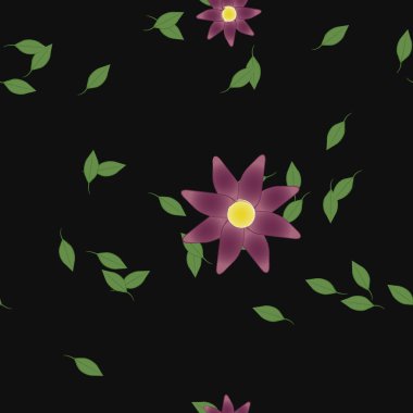 Basit çiçek ve yeşil yapraklı tasarım kompozisyonu, vektör illüstrasyonu