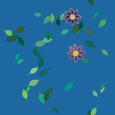 Serbest kompozisyonda yeşil yapraklı çiçekler, vektör illüstrasyonu