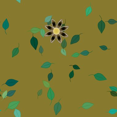 Basit renkli çiçekler ve yeşil yapraklı vektör şablonu