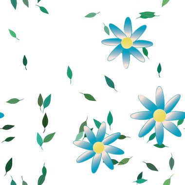 Basit çiçek ve yeşil yapraklı tasarım kompozisyonu, vektör illüstrasyonu