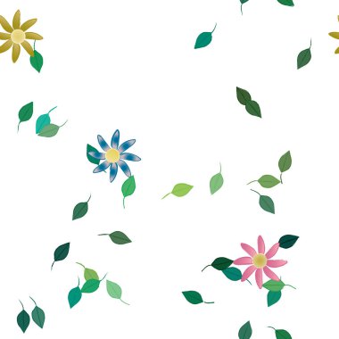 arkaplanda renkli çiçekler ve yeşil yapraklar, vektör illüstrasyonu