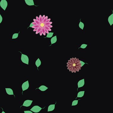 Basit renkli çiçekler ve yeşil yapraklı vektör şablonu