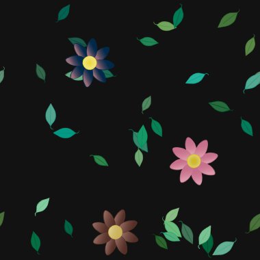 Basit renkli çiçekler ve yeşil yapraklı vektör şablonu