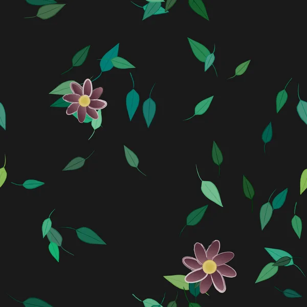 Flores Simples Con Hojas Verdes Composición Libre Ilustración Vectorial — Archivo Imágenes Vectoriales