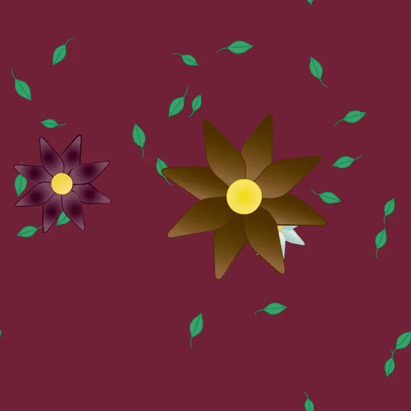 Modèle Vectoriel Avec Des Fleurs Colorées Simples Des Feuilles Vertes — Image vectorielle