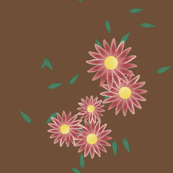 Fleurs Simples Avec Des Feuilles Vertes Composition Libre Illustration Vectorielle — Image vectorielle