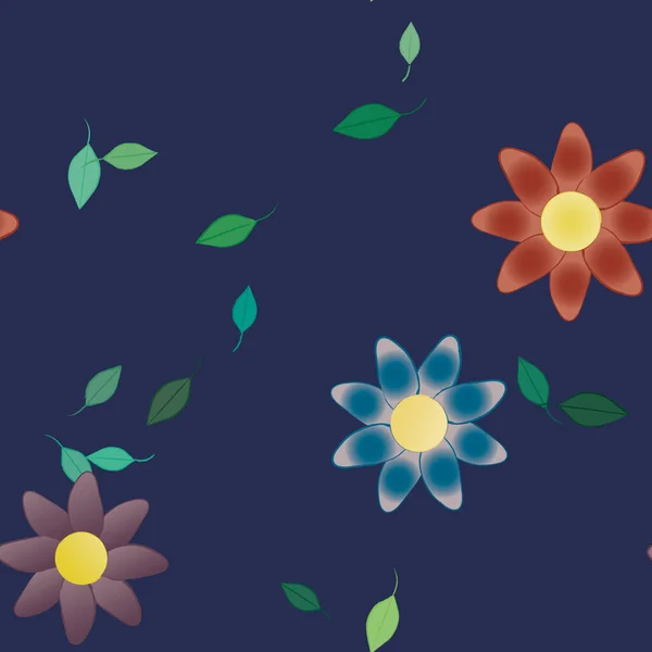 Composição Design Com Flores Simples Folhas Verdes Ilustração Vetorial —  Vetores de Stock