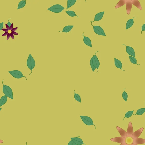 Composição Design Com Flores Simples Folhas Verdes Ilustração Vetorial — Vetor de Stock