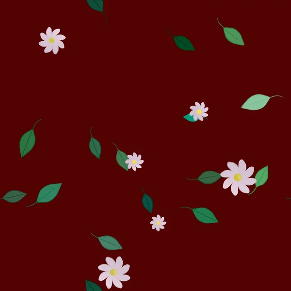 Flores Simples Con Hojas Verdes Composición Libre Ilustración Vectorial — Vector de stock