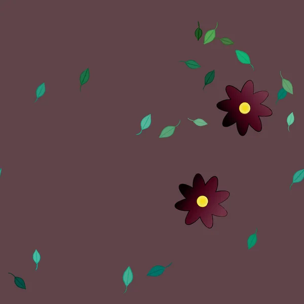 Flores Simples Con Hojas Verdes Composición Libre Ilustración Vectorial — Vector de stock