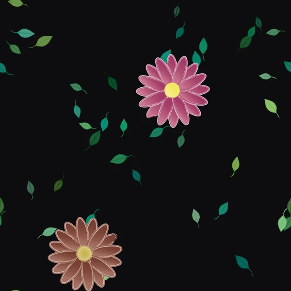 Hermosa Composición Con Flores Colores Simples Hojas Verdes Fondo Ilustración — Vector de stock