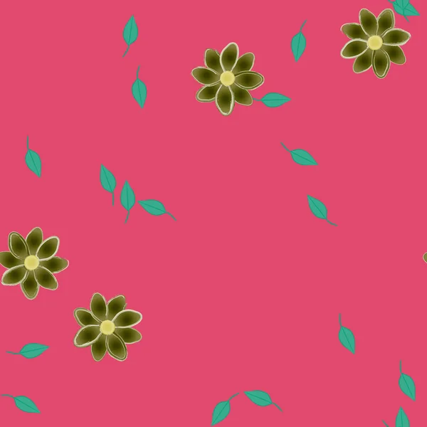 Flores Con Hojas Verdes Composición Libre Ilustración Vectorial — Vector de stock