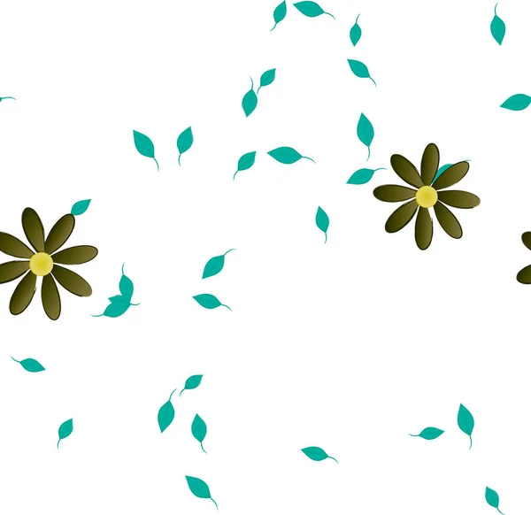 Composição Design Com Flores Simples Folhas Verdes Ilustração Vetorial — Vetor de Stock