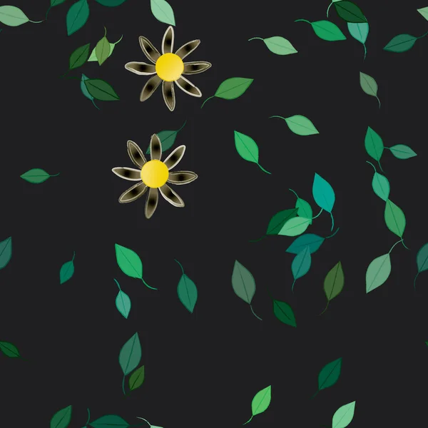 Bloemen Met Groene Bladeren Vrije Samenstelling Vector Illustratie — Stockvector