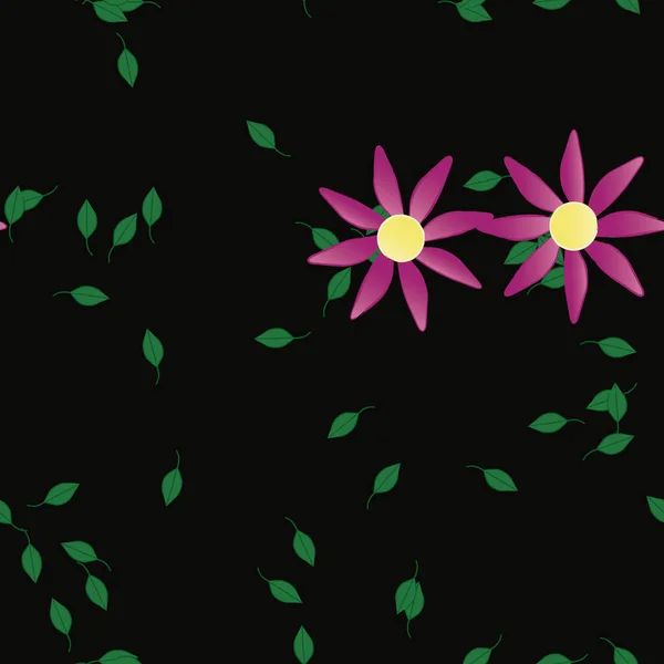 Värillinen Kukkia Vihreitä Lehtiä Taustalla Vektori Kuva — vektorikuva
