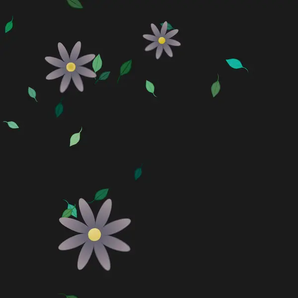 Flores Simples Con Hojas Verdes Composición Libre Ilustración Vectorial — Vector de stock