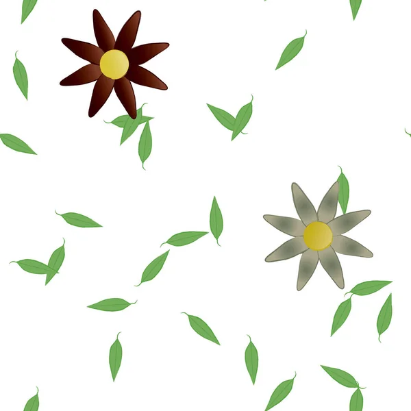 Composición Diseño Con Flores Simples Hojas Verdes Ilustración Vectorial — Archivo Imágenes Vectoriales