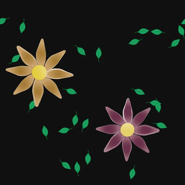 Flores Con Hojas Verdes Composición Libre Ilustración Vectorial — Archivo Imágenes Vectoriales