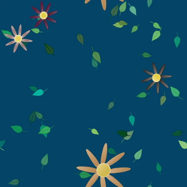 Красива Композиція Простими Кольоровими Квітами Зеленим Листям Фоні Векторні Ілюстрації — стоковий вектор