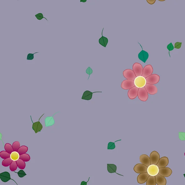 Fleurs Simples Avec Des Feuilles Vertes Composition Libre Illustration Vectorielle — Image vectorielle