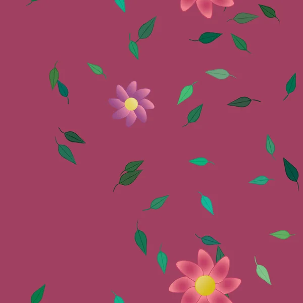 Hermosa Composición Con Flores Colores Simples Hojas Verdes Fondo Ilustración — Vector de stock