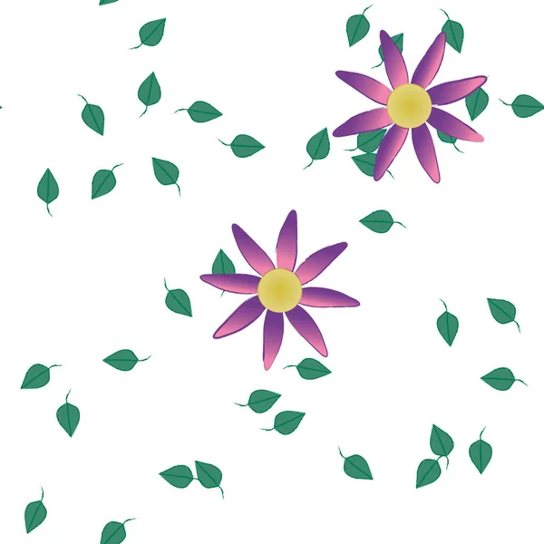 Composição Bonita Com Flores Coloridas Simples Folhas Verdes Fundo Ilustração — Vetor de Stock