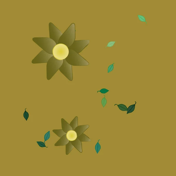 Flores Con Hojas Verdes Composición Libre Ilustración Vectorial — Vector de stock