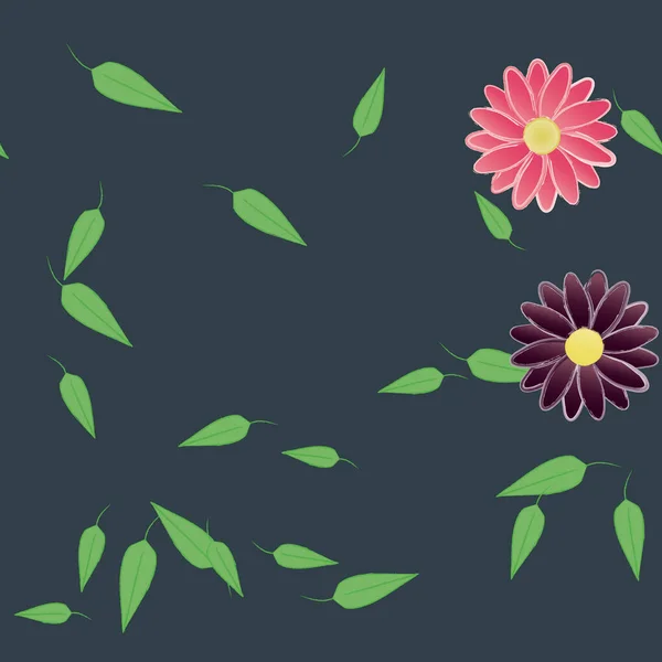 Composición Libre Con Flores Colores Simples Hojas Verdes Para Papel — Vector de stock