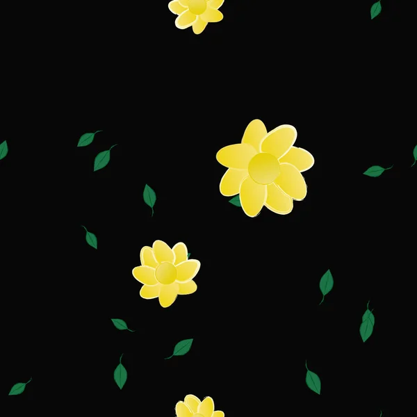 Ontwerp Compositie Met Eenvoudige Bloemen Groene Bladeren Vector Illustratie — Stockvector