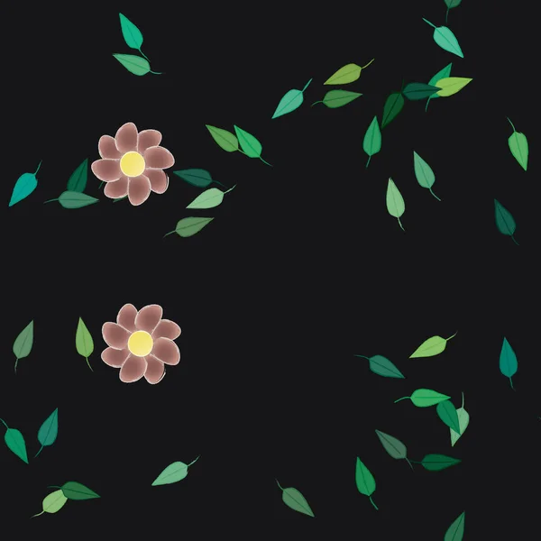 Fleurs Aux Feuilles Vertes Composition Libre Illustration Vectorielle — Image vectorielle