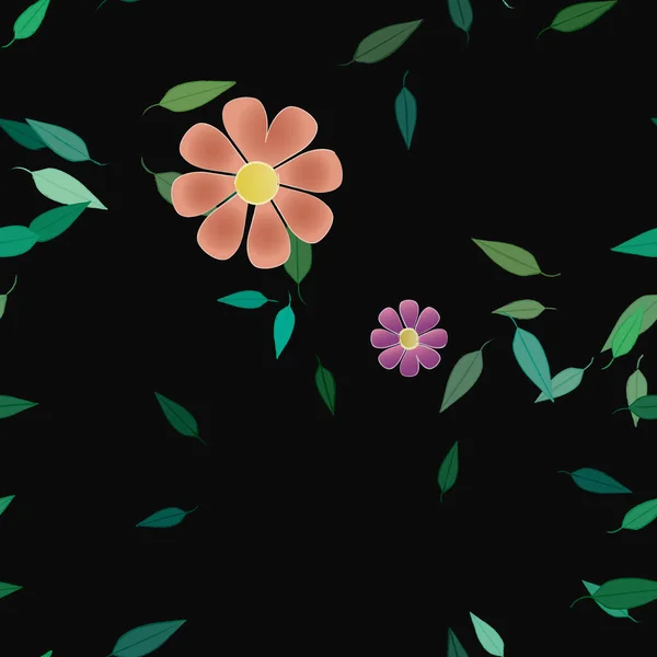 Hermosa Composición Con Flores Colores Simples Hojas Verdes Fondo Ilustración — Vector de stock