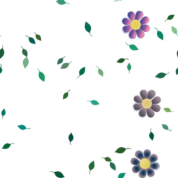 Plantilla Vector Con Flores Coloridas Simples Hojas Verdes — Vector de stock