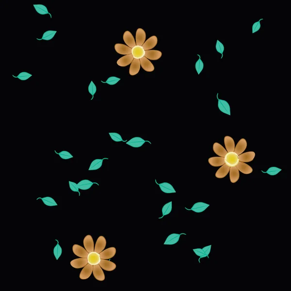 Flores Con Hojas Verdes Composición Libre Ilustración Vectorial — Archivo Imágenes Vectoriales